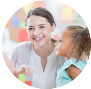 Picture of a social worker with a child.