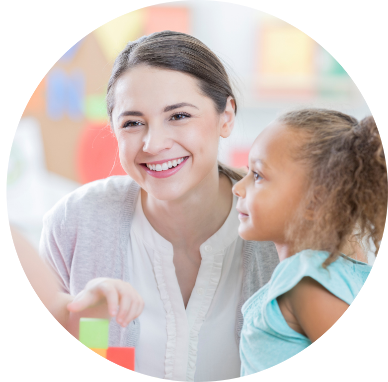 Picture of a social worker with a child.
