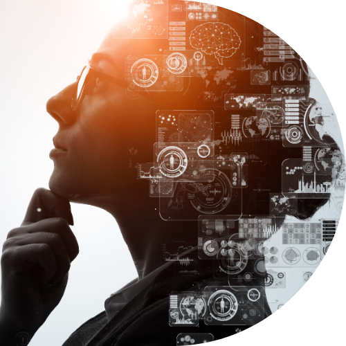 a silhouette image of a person with AI thoughts