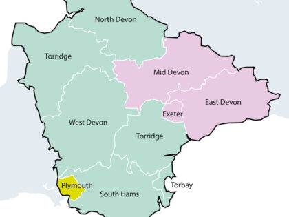 Option 4 - A three unitary model of Plymouth, Greater Exeter and the rest of Devon - A map showing the 3 unitary areas