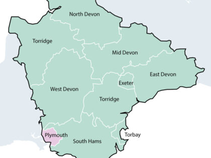 Option 1 - A two unitary model for Plymouth and Devon - map showing boundaries for Devon and Plymouth